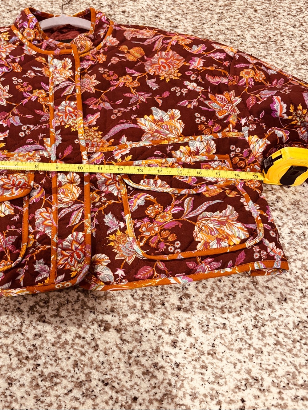 7 For All Mankind Burgundy Floral Quilted Cropped Patchwork Lightweight Fall - Picture 12 of 13